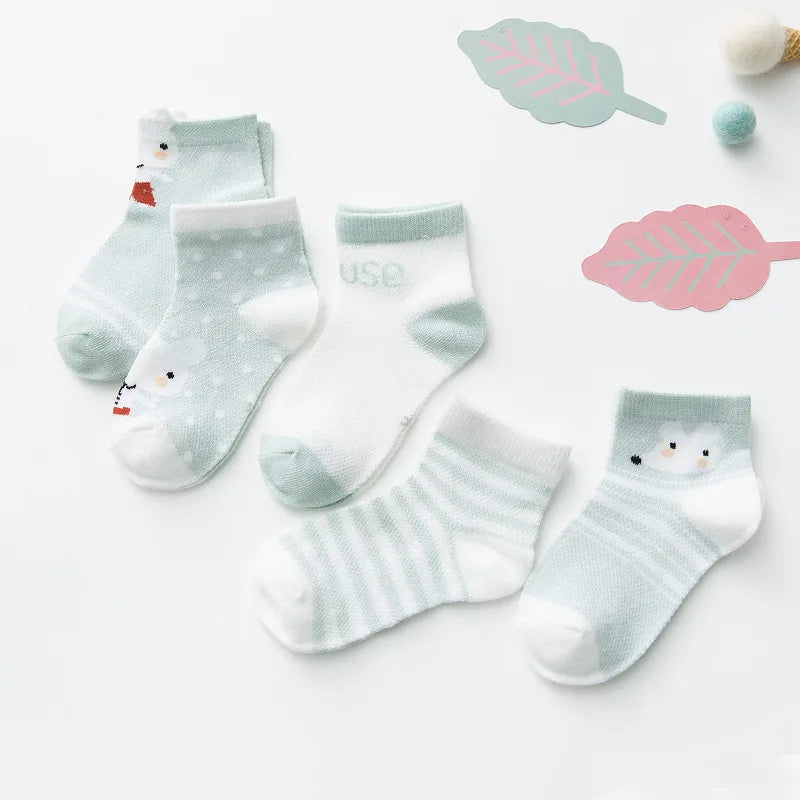 5-Pair Cute Cotton Mesh Baby Socks for Infants & Toddlers (0-2Y)