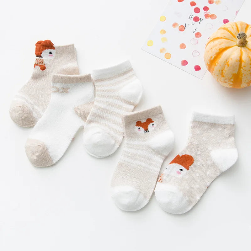 5-Pair Cute Cotton Mesh Baby Socks for Infants & Toddlers (0-2Y)