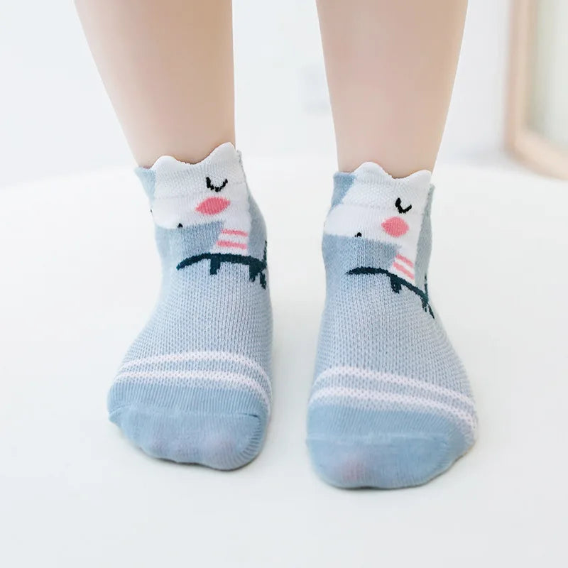 5-Pair Cute Cotton Mesh Baby Socks for Infants & Toddlers (0-2Y)