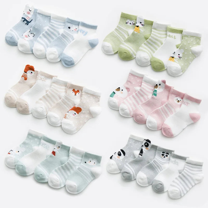 5-Pair Cute Cotton Mesh Baby Socks for Infants & Toddlers (0-2Y)