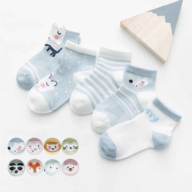 5-Pair Cute Cotton Mesh Baby Socks for Infants & Toddlers (0-2Y)