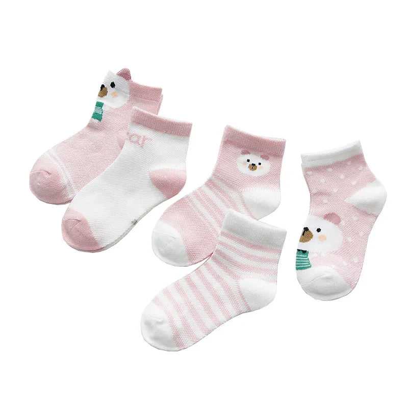 5-Pair Cute Cotton Mesh Baby Socks for Infants & Toddlers (0-2Y)