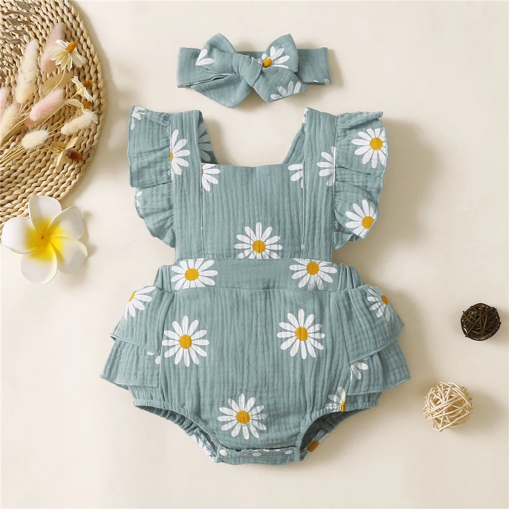 Infant Baby Girl Romper - Soft Cotton Blend, True to Size for 0-12 Months