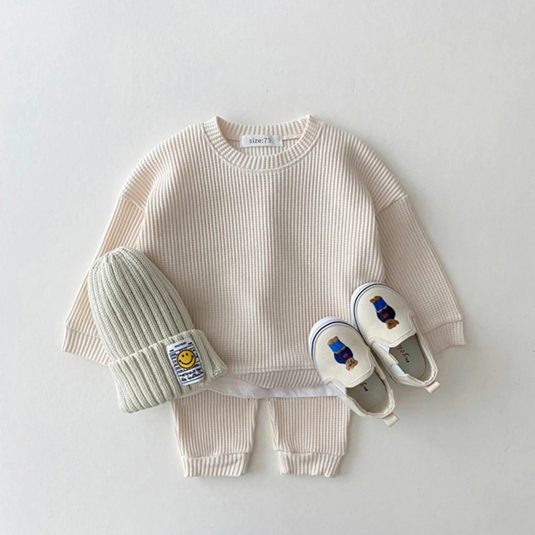 Stylish Waffle Cotton Two-Piece Outfit for Baby Boys - Sweatshirt & Pants Set (0-6Y)