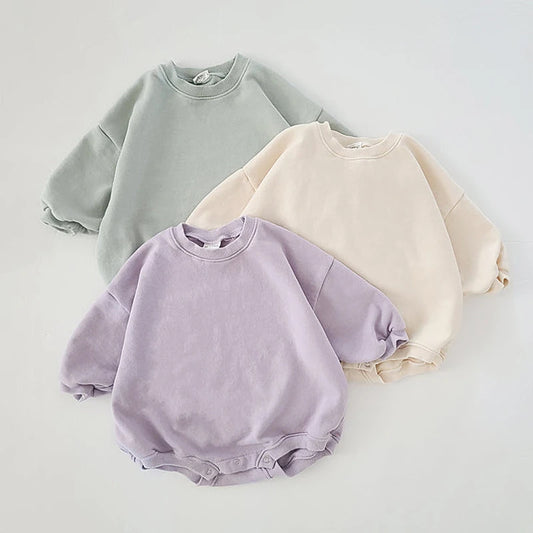 Oversized Cotton Sweatshirt Romper for Newborns & Toddlers - Unisex Long Sleeve Jumpsuit (0-24M)