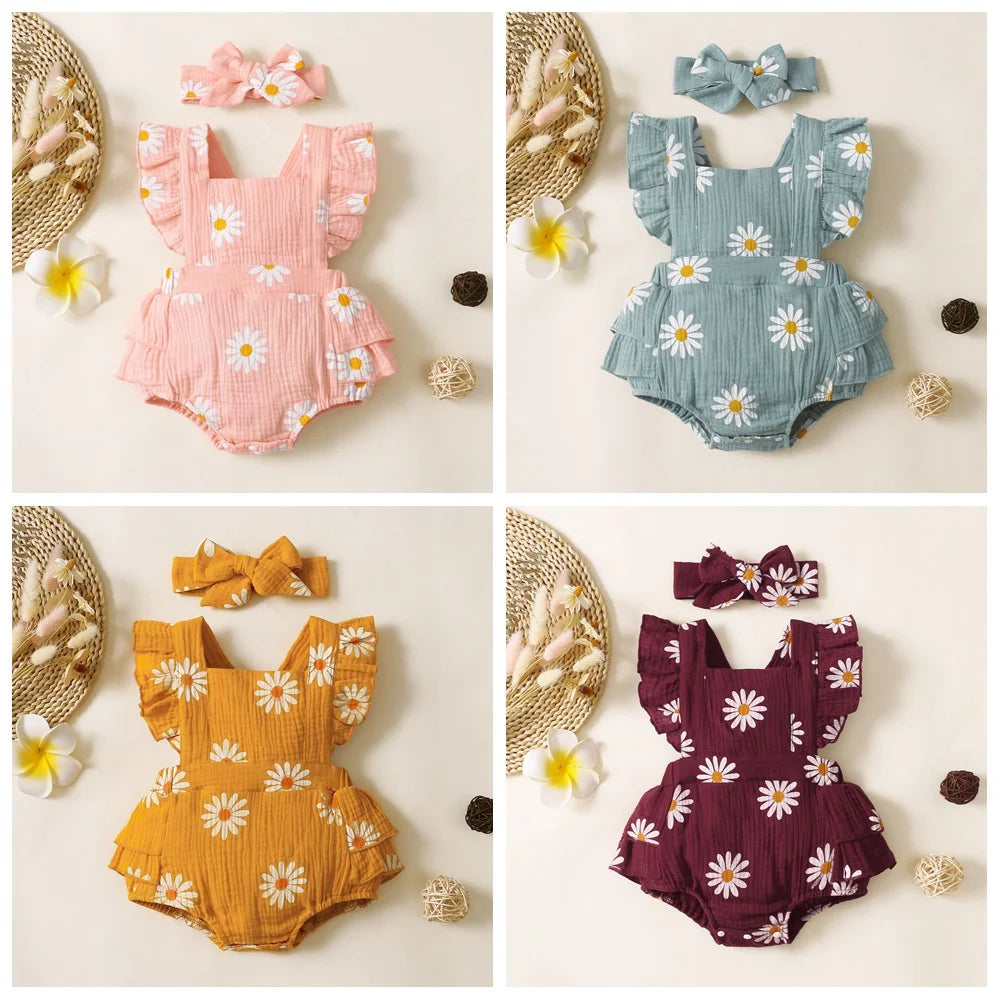 Infant Baby Girl Romper - Soft Cotton Blend, True to Size for 0-12 Months