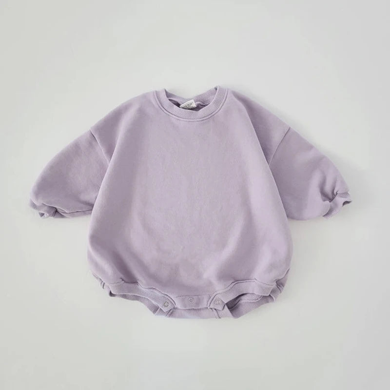 Oversized Cotton Sweatshirt Romper for Newborns & Toddlers - Unisex Long Sleeve Jumpsuit (0-24M)