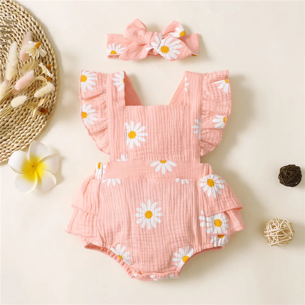 Infant Baby Girl Romper - Soft Cotton Blend, True to Size for 0-12 Months